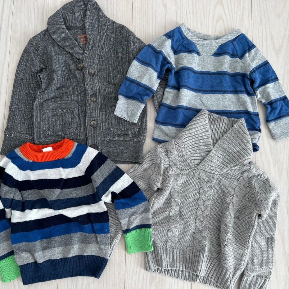 Set of 4 Boy's Sweaters Knit Tops Various 12-24 Months